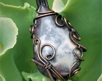 Porcelain Jasper Pendant in Antiqued Copper