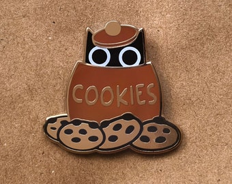 Cute Cookie Cat Pin, Cookie Monster, Hard Enamel Pin, Kawaii Lapel Pin, Gift for Cat Lovers, Black Cat Badge, Cookie Pin, Cat in Cookie Jar