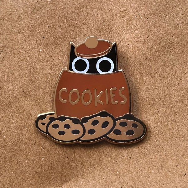 Cute Cookie Cat Pin, Cookie Monster, Hard Enamel Pin, Kawaii Lapel Pin, Gift for Cat Lovers, Black Cat Badge, Cookie Pin, Cat in Cookie Jar