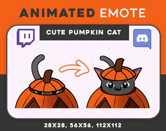 ANIMATED Halloween Emote | Kawaii Pumpkin Kitty Cat Emoji | Spooky Fall Emoji | Streamer Emotes for Discord, Twitch, YouTube | Gamer Emote