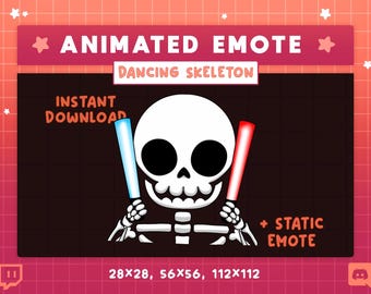 Dancing Skeleton ANIMATED EMOTE + STATIC, Cute Kawaii Halloween Emote, Rave, Saber, Spooky, Halloween Emotes, Dance, Party