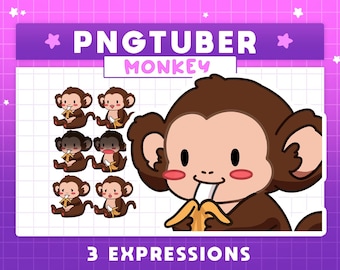 PNGTuber Monkey, Cute Monkey Vtuber for OBS Streamlabs, Ready to Use, Kawaii Anime, Adorable, Funny Vtuber Model Animated, Chimpanzee, Ape