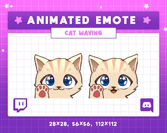 Animated Emote Cat Waving, Hello Cat, Cute Cat, Funny Discord Emotes, Twitch Emote Hi Cat, Kneading Kitten Emote, Cat Stream, Waving Hi