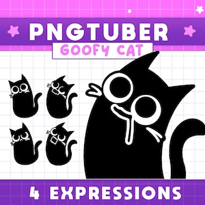 PNGTuber Funny Cat, Cute Cat Vtuber for OBS Streamlabs, Ready to Use, Kawaii Anime, Adorable, Funny Vtuber Model Animated, Black Kitten Meow