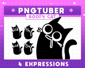 PNGTuber Funny Cat, Cute Cat Vtuber for OBS Streamlabs, Ready to Use, Kawaii Anime, Adorable, Funny Vtuber Model Animated, Black Kitten Meow