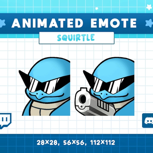 ANIMATED SQUIRTLE GUN Emote / Angry Cute Chibi / Funny Twitch, Discord, Streaming, Gamer Emoji / Shooting Gun Meme / Pew Pew / Anime