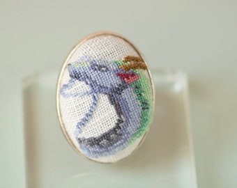 Adjustable dragon ring, Fantasy dragon jewelry, Petit point embroidery, Water spirit Haku dragon, Gift for animation lover