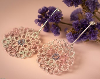 Tatting lace earrings, Filigree dangle earrings, Drop silver earrings, Valentines gift for her, Statement earrings