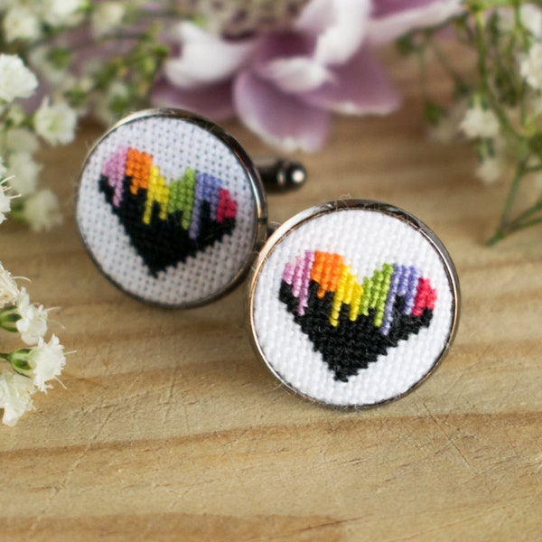 Mens valentines gift, Heart cufflinks, Cross stitch buttons, Love cufflinks, Ladies cufflinks, Groomsmen cufflinks, LGBT gifts