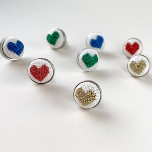 Tiny Heart Stud Earrings – Colorful Embroidery Gift for Her
