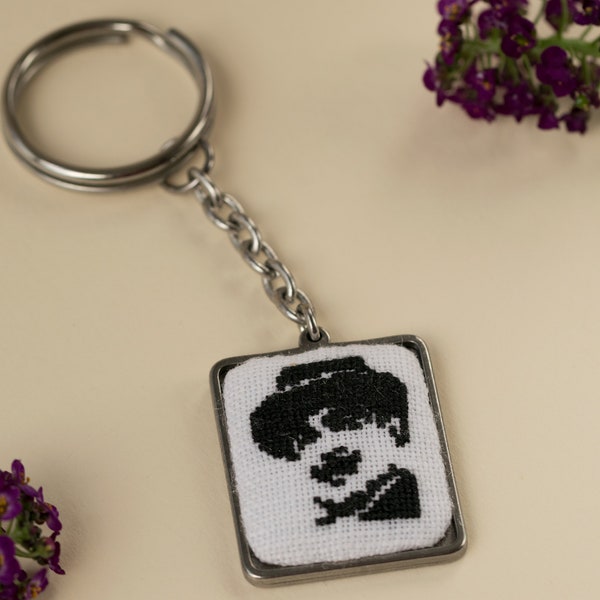 Keychain for boyfriend, Poirot embroidery keychain, Gift for detective, Private investigator gift, Police officer gift, Hercules Poirot gift