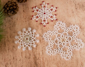 Christmas tree decorations, Christmas ornaments, Tatting snowflakes set of 3, Snowflake ornament, Christmas gift ideas, Housewarming gift