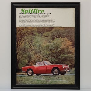 Framed 60&#39;s Vintage Car Ad 1963 Triumph Spitfire Convertible Roadster Advertisement Automotive Classic Wall Art Photo Poster