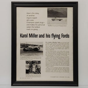 Framed 60&#39;s Vintage 1961 Champion Ad 1957 Ford Victoria Bonneville Salt Flats Race Car B&W Automotive Classic Wall Art Photo Poster