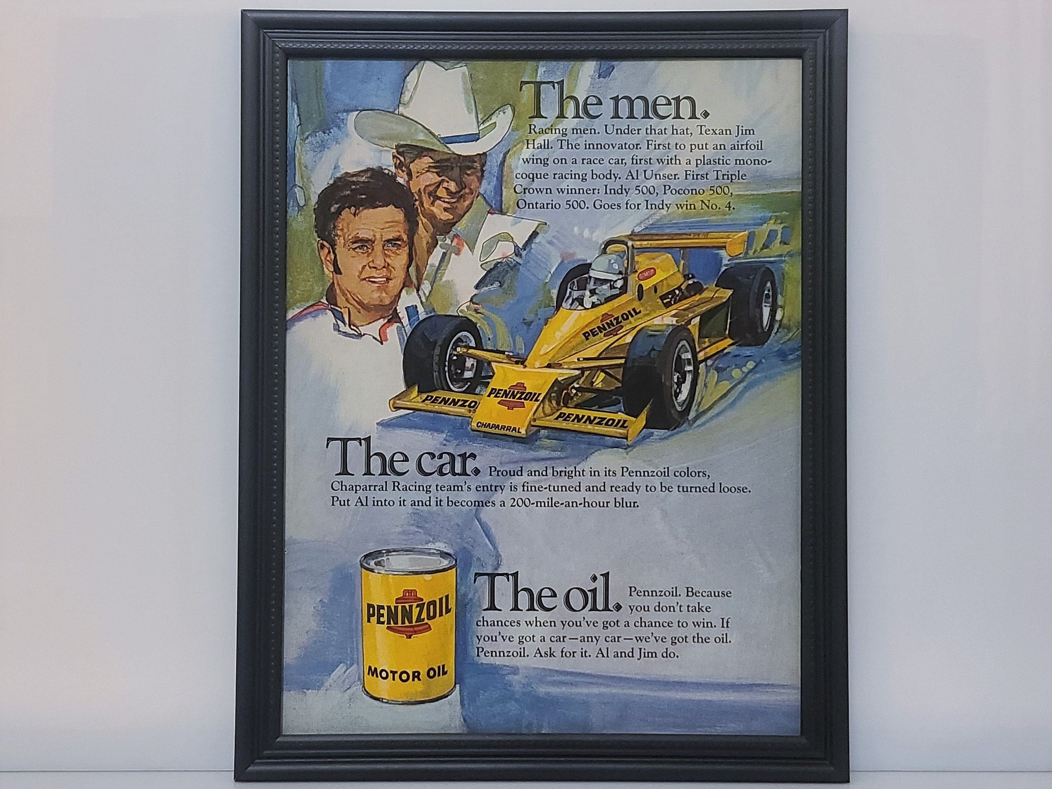 ヴィンテージ 1970 Pro Arts Inc　ポスター Framed Vintage 70's Pennzoil Ad 1979 Indy 500 Race Car Al Unser
