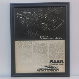 Framed Vintage 70&#39;s Car Ad 1970 Saab Sonett III Retro Automotive Advertisement B&W Classic Wall Art Photo Poster