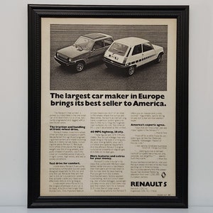 Framed Vintage 70&#39;s Car Ad Renault 5 1976 Classic B&W Advertisement Automotive Wall Art Photo Poster