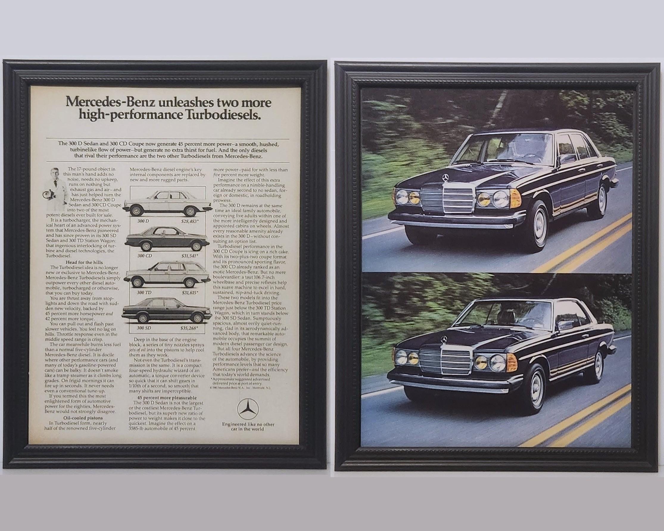 Framed Vintage 80's Car Ad Mercedes Benz W123 Lineup 300D 300CD