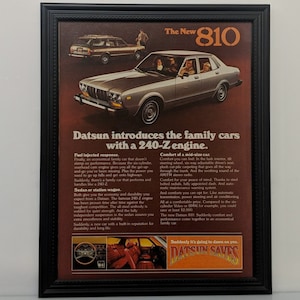 Framed Vintage 70&#39;s Car Ad 1978 Datsun 810 Sedan & Wagon Classic Advertisement Automotive Wall Art Photo Poster