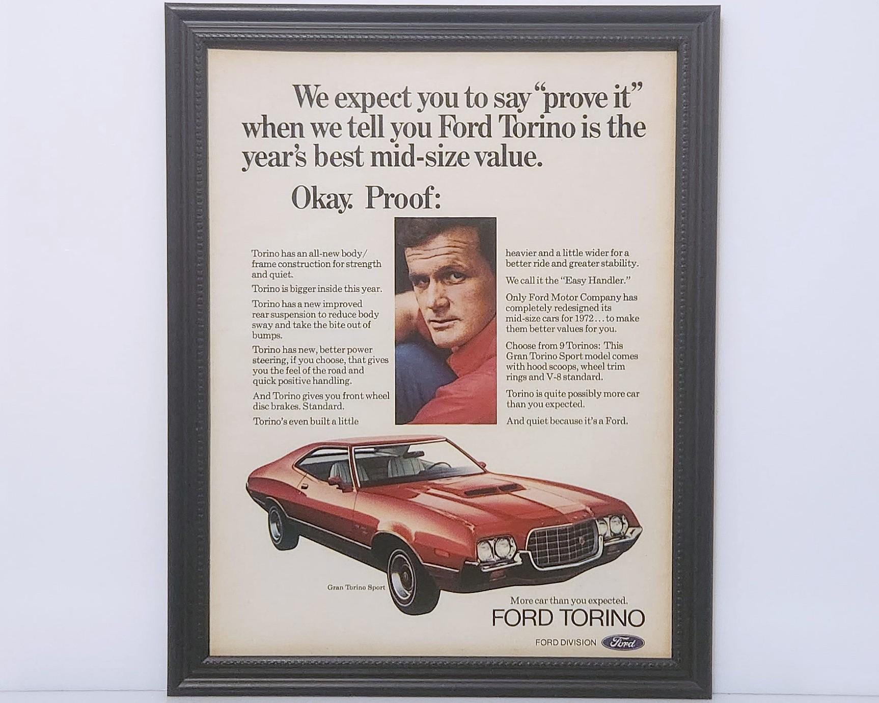 Framed Vintage 70's Car Ad 1972 Ford Gran Torino Classic