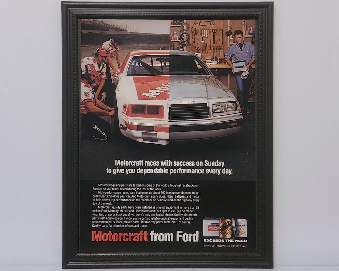 Framed Vintage 80's Ford Motorcraft Ad 1987 Thunderbird NASCAR Stock ...