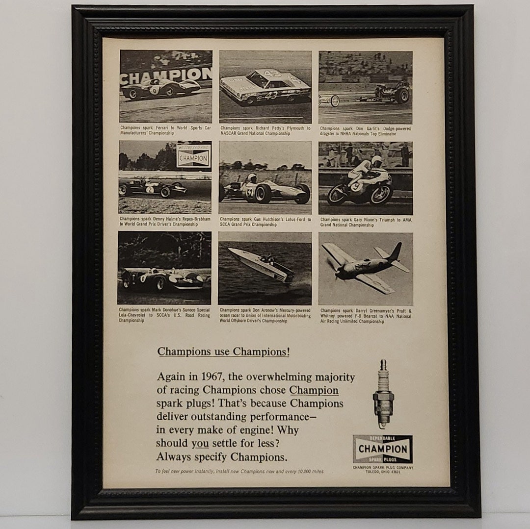 Framed 60's Vintage Champion Ad 1967 Race Cars Lola Chevrolet Don ...