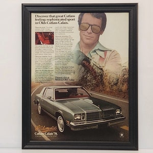 Framed Vintage 70&#39;s Car Ad 1978 Oldsmobile Cutlass Calais Advertisement Retro Automotive Classic Wall Art Photo Poster