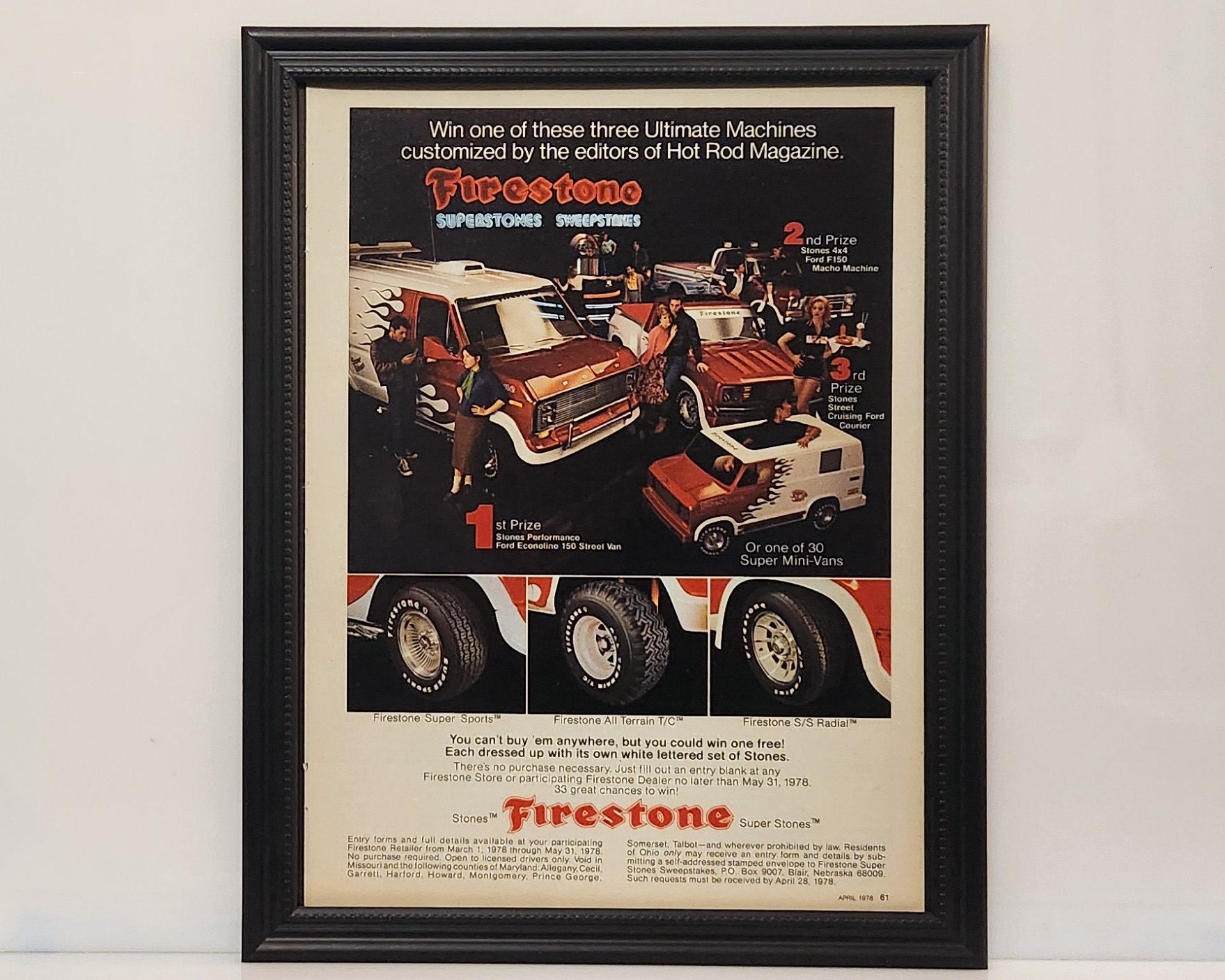 Framed 70's Vintage Firestone Ad 1978 Ford Econoline Custom Van F