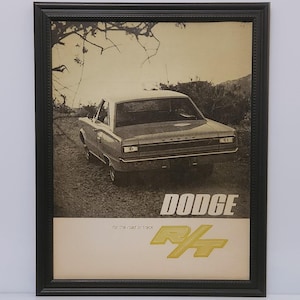 Framed Vintage 60&#39;s Car Ad 1967 Dodge Coronet R/T Coupe Classic Automotive Advertisement Wall Art Photo Poster