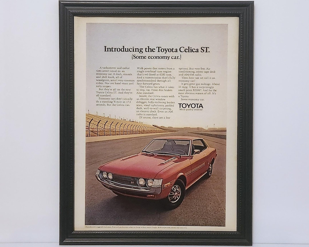 Framed Vintage 70's Car Ad 1971 1972 Toyota Celica ST Classic
