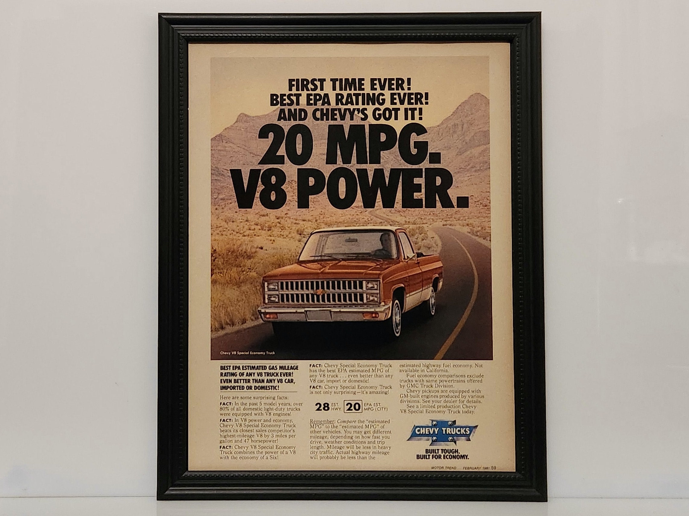 額入りヴィンテージ80年代カー広告 シボレーC/Kピックアップトラック