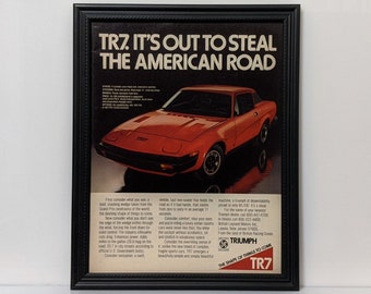Framed Vintage 70's Car Ad Triumph TR7 1976 Classic Advertisement Automotive Wall Art Photo Poster
