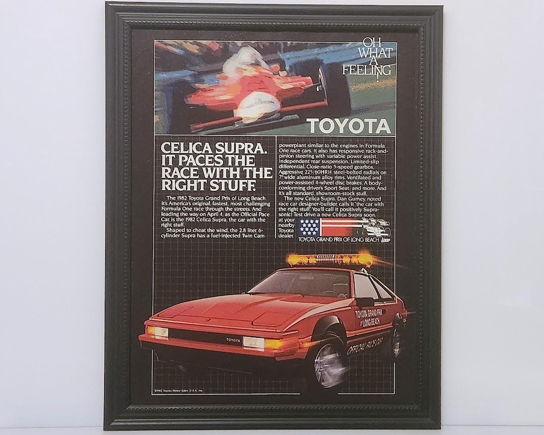 Framed Vintage 80's Car Ad 1982 Toyota Celica Supra Long Beach