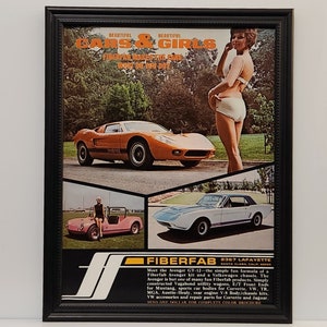 Framed 60&#39;s Vintage Kit Car Ad 1968 Fiberfab Avenger GT Mustang VW Advertisement Automotive Classic Wall Art Photo Poster Artwork