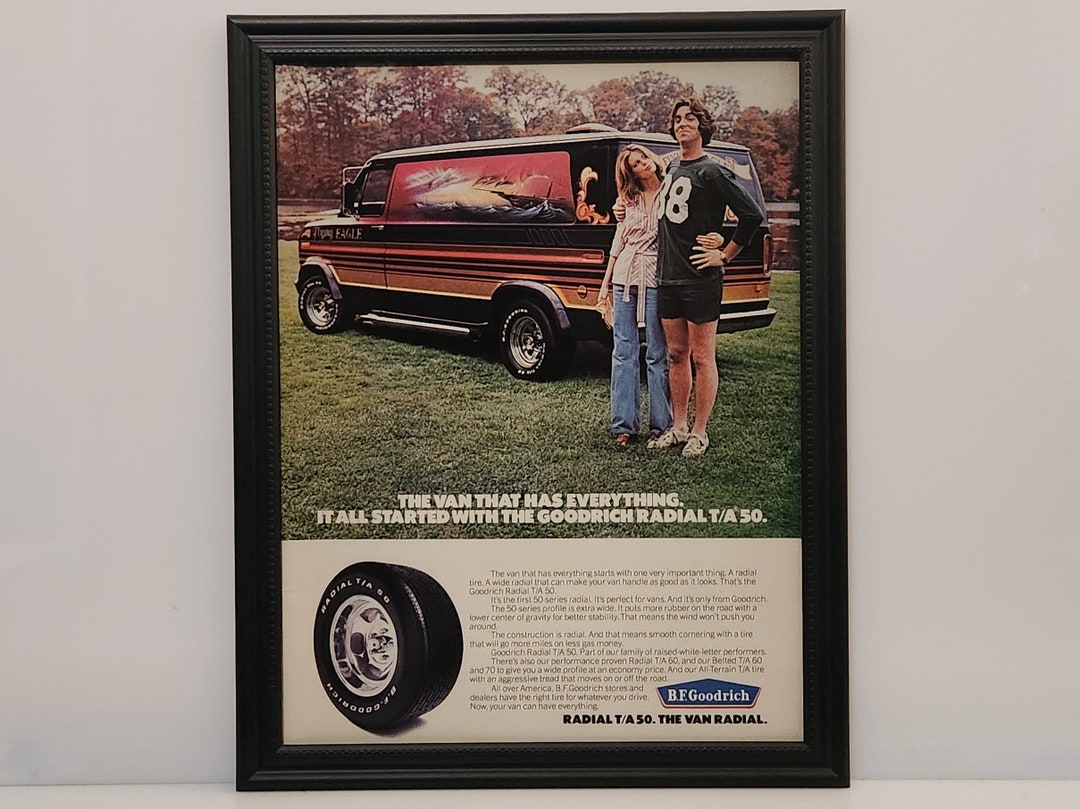 Framed Vintage 70's B.f.goodrich Ad Ford Custom Van Econoline E150