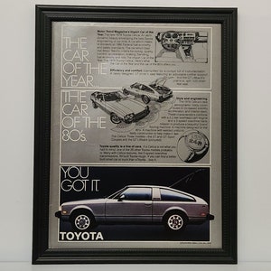 Anuncio de coche vintage enmarcado de los años 70 Toyota Celica GT Liftback 1978 Anuncio clásico Póster fotográfico de arte de pared automotriz