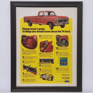 Framed Vintage 70's Car Ad 1974 Ford Pickup Truck F-150 F100