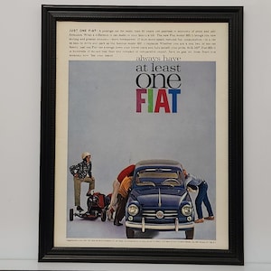 Framed 60&#39;s Vintage Car Ad 1961 Fiat 600 600D Advertisement Automotive Classic Wall Art Photo Poster