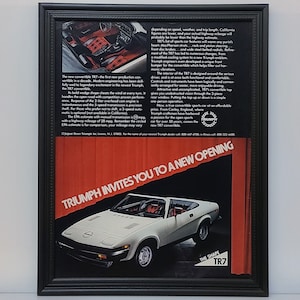 Framed Vintage 70&#39;s Car Ad 1979 Triumph TR7 Roadster Convertible Classic Automotive Advertisement Retro Wall Art Photo Poster