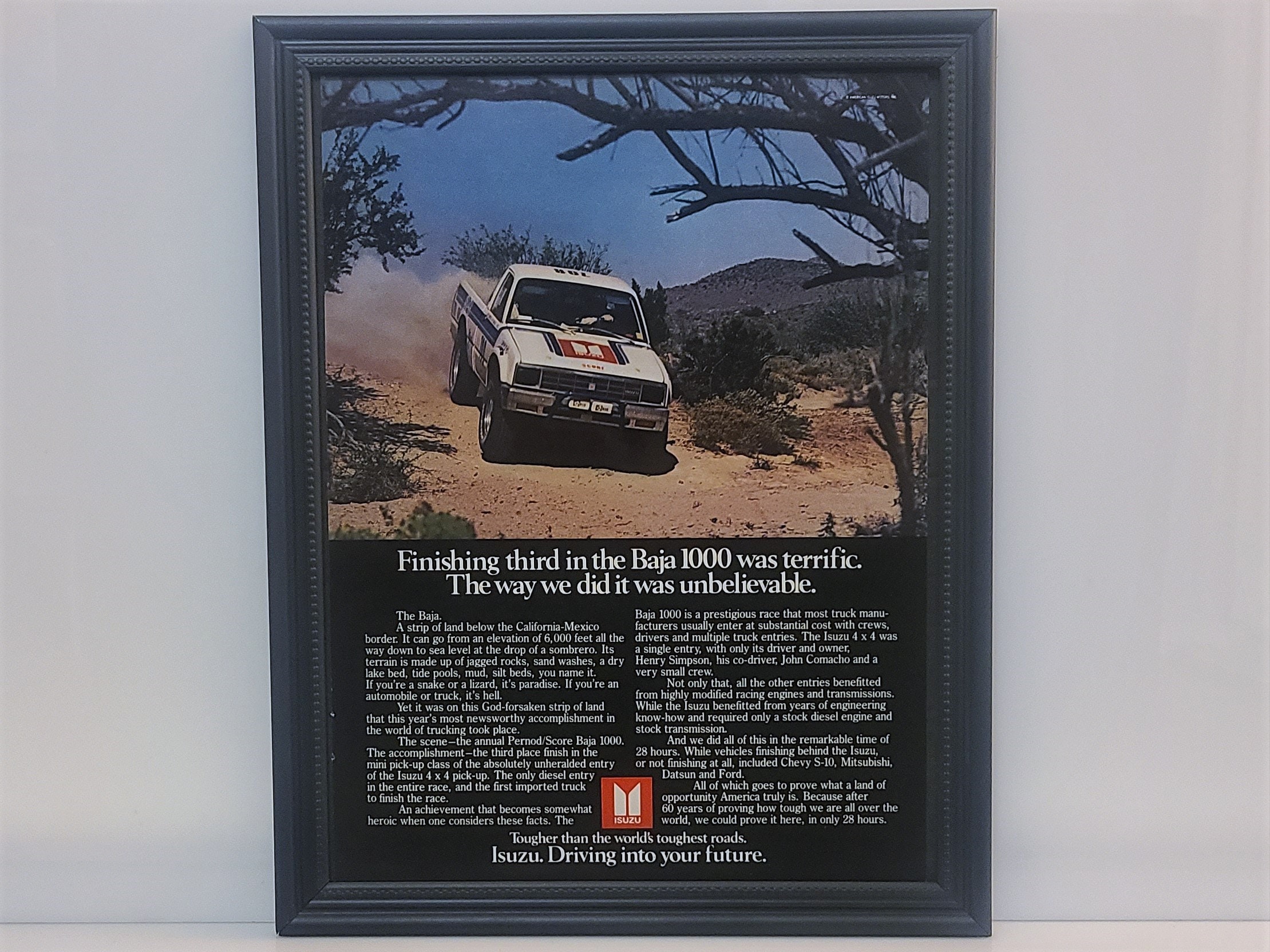 Framed Vintage 80's Car Ad 1983 Isuzu Baja 1000 4x4 P'up Pickup