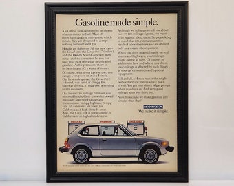 Framed 70's Vintage Car Ad 1978 Honda Civic 1200 CVCC Retro Advertisement Automotive Classic Wall Art Photo Poster