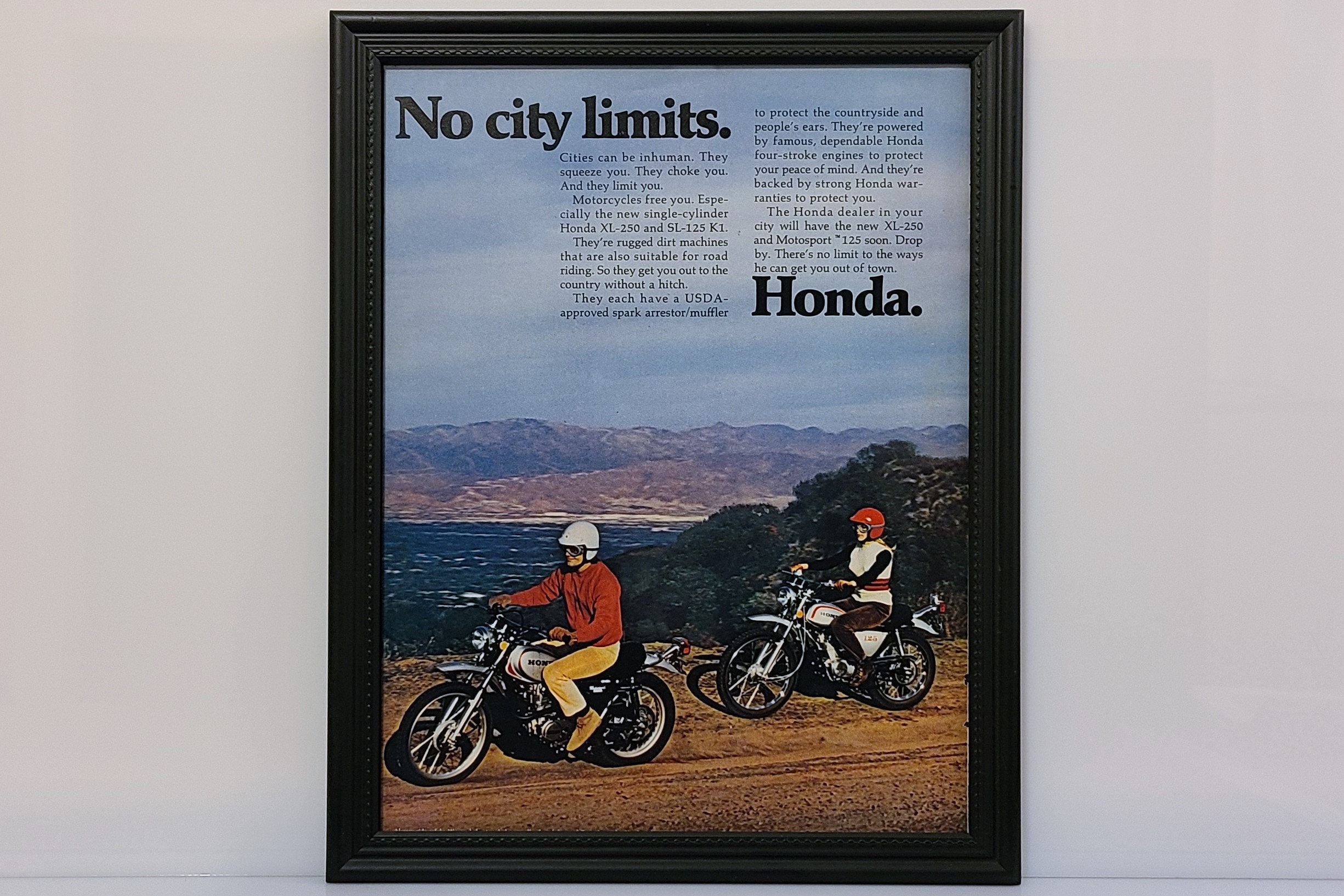Framed Vintage 70's Motorcycle Ad 1972 Honda XL-250 SL-125
