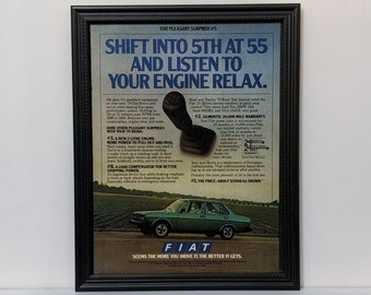 Framed Vintage 70's Car Ad 1979 Fiat Brava Classic Advertisement Automotive Wall Art Photo Retro Poster