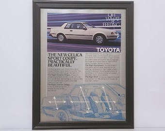 Framed Vintage 80's Car Ad Toyota Celica Notchback Coupe 1982 Classic Advertisement Poster