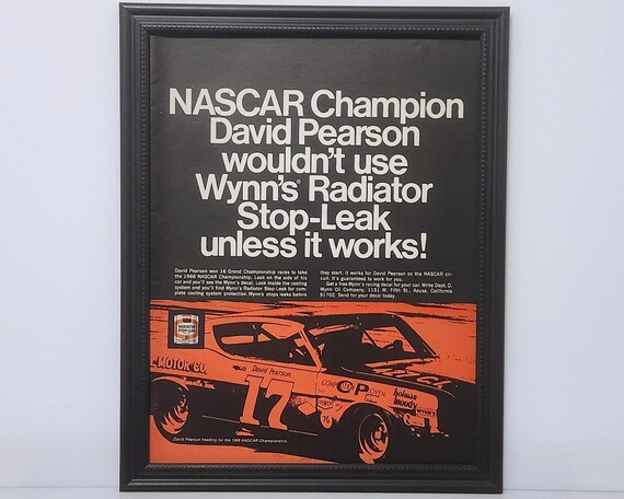 Framed Vintage 60's Wynn's Ad 1968 Ford Gran Torino #17 Nascar