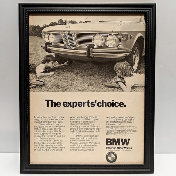 Framed Vintage 70's Car Ad 1971 BMW Bavaria 2.8 3.0 B&W Automotive Classic Wall Art Photo Poster Advertisement