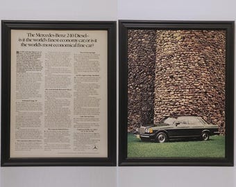 Framed Vintage 80's Car Ad Mercedes Benz W123 Lineup 300D 300CD