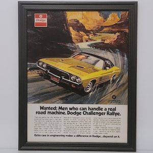 Gerahmtes Vintage 70er Jahre Auto Ad Dodge Challenger Kundgebung 1973 Classic Automobile Werbung Fotoposter