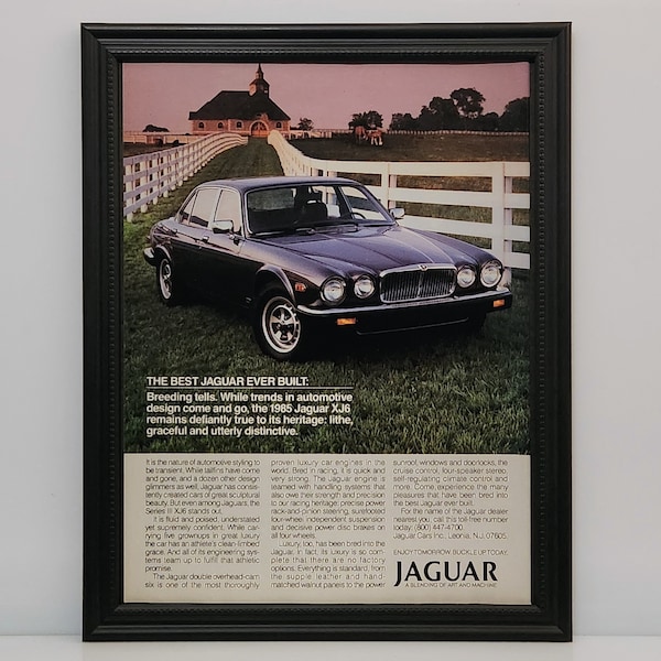 Framed Vintage 80's Car Ad Jaguar XJ6 Sedan 1986 Classic Advertisement Automotive Wall Art Photo Poster