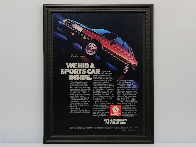 Framed Vintage 80's Car Ad Dodge Lancer Turbo 1986 Classic - Etsy